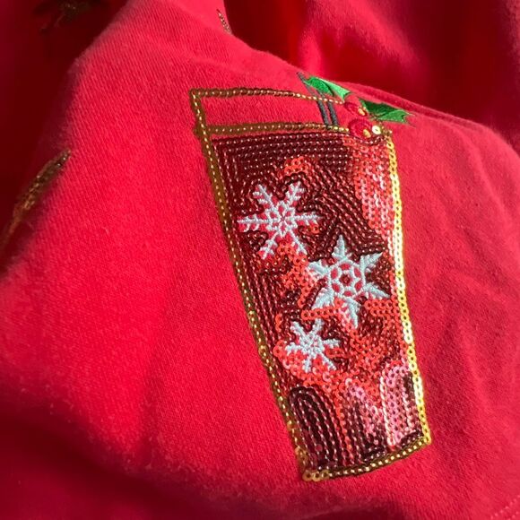 STATE OF MINE Women’s XL Holiday Sweatshirt Red Cocktails Sequins NWT Christmas - Picture 10 of 10